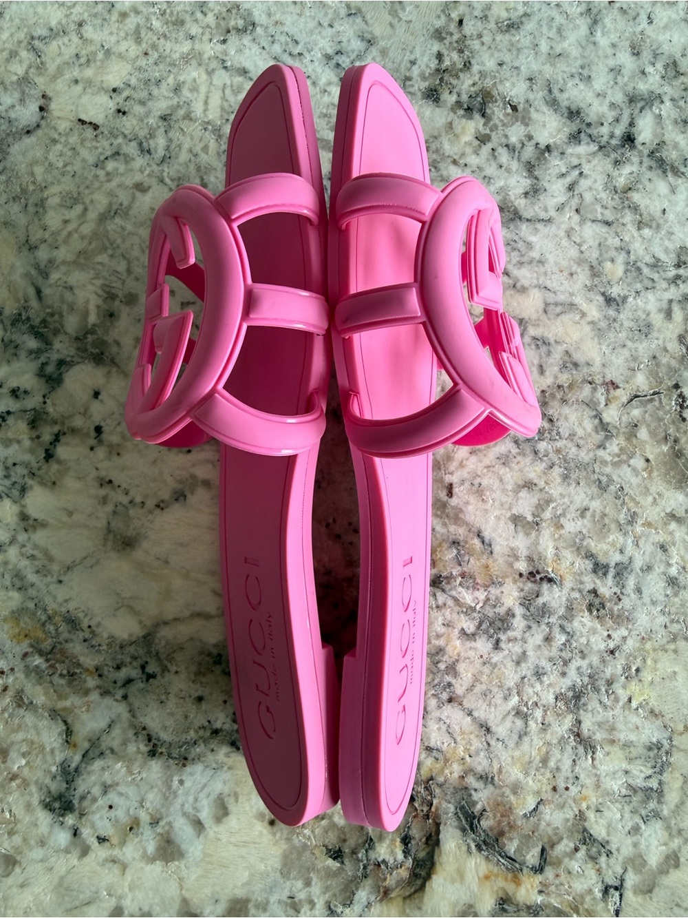 Gucci Hot Pink Jelly Interlocking G Logo Slide Sandals, Size 39 - Picture 4 of 5